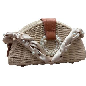 CREAM AND BROWN WOVEN CLUTCH BAG
